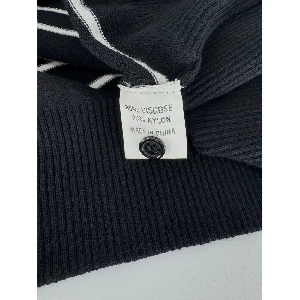 a. lesdani Womens 2X Black White Striped‎ V Neck Button Front Cardigan Sweater - Picture 4 of 6